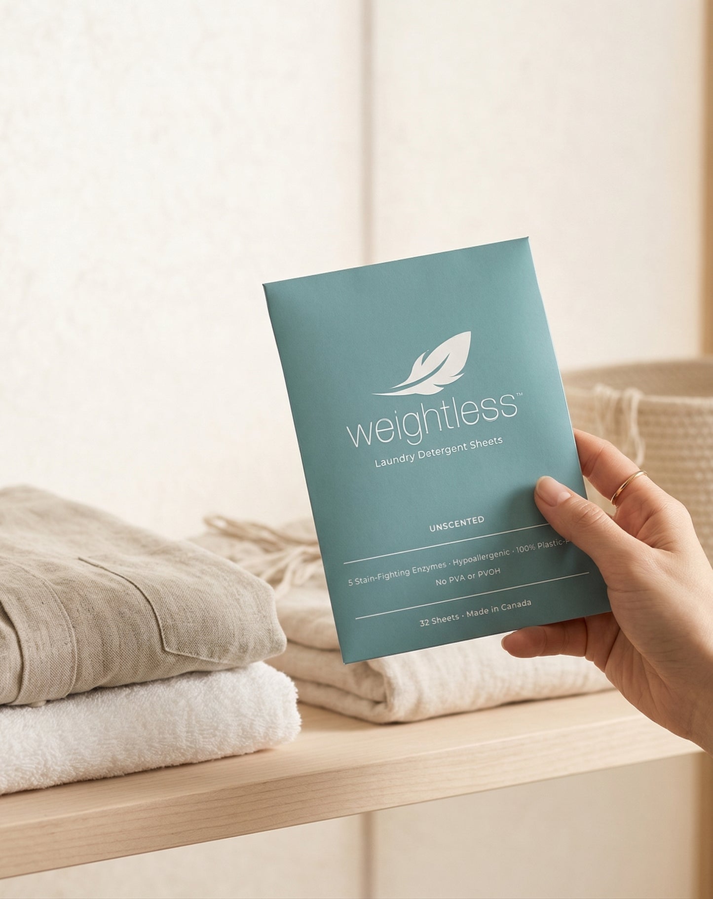 Welcome to the NEW Weightless Laundry Sheets. PVA-Free, Unscented, Made in Canada